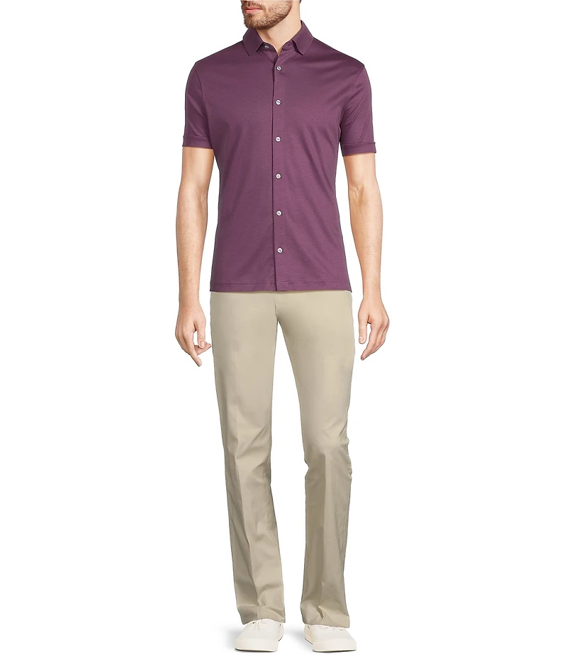 Murano Liquid Luxury Classic Fit Solid Coat Front Short Sleeve Woven Shirt