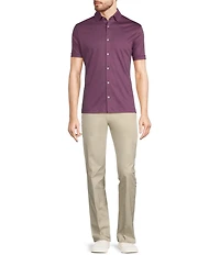 Murano Liquid Luxury Classic Fit Solid Coat Front Short Sleeve Woven Shirt