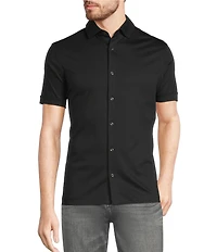 Murano Liquid Luxury Classic Fit Solid Coat Front Short Sleeve Woven Shirt