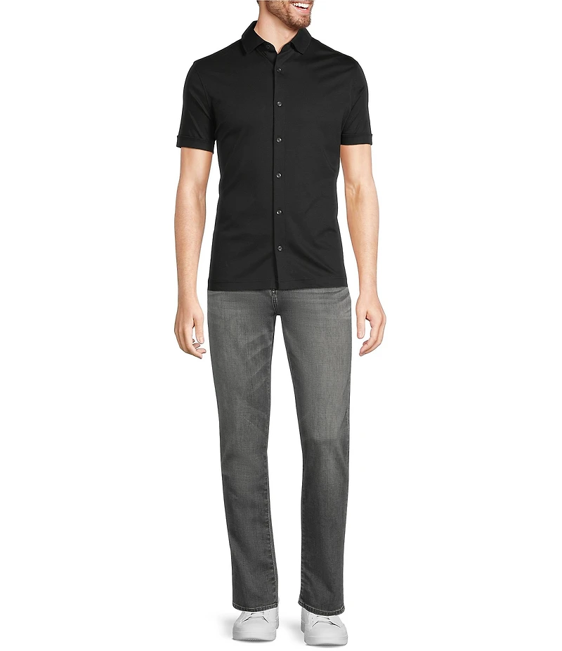 Murano Liquid Luxury Classic Fit Solid Coat Front Short Sleeve Woven Shirt