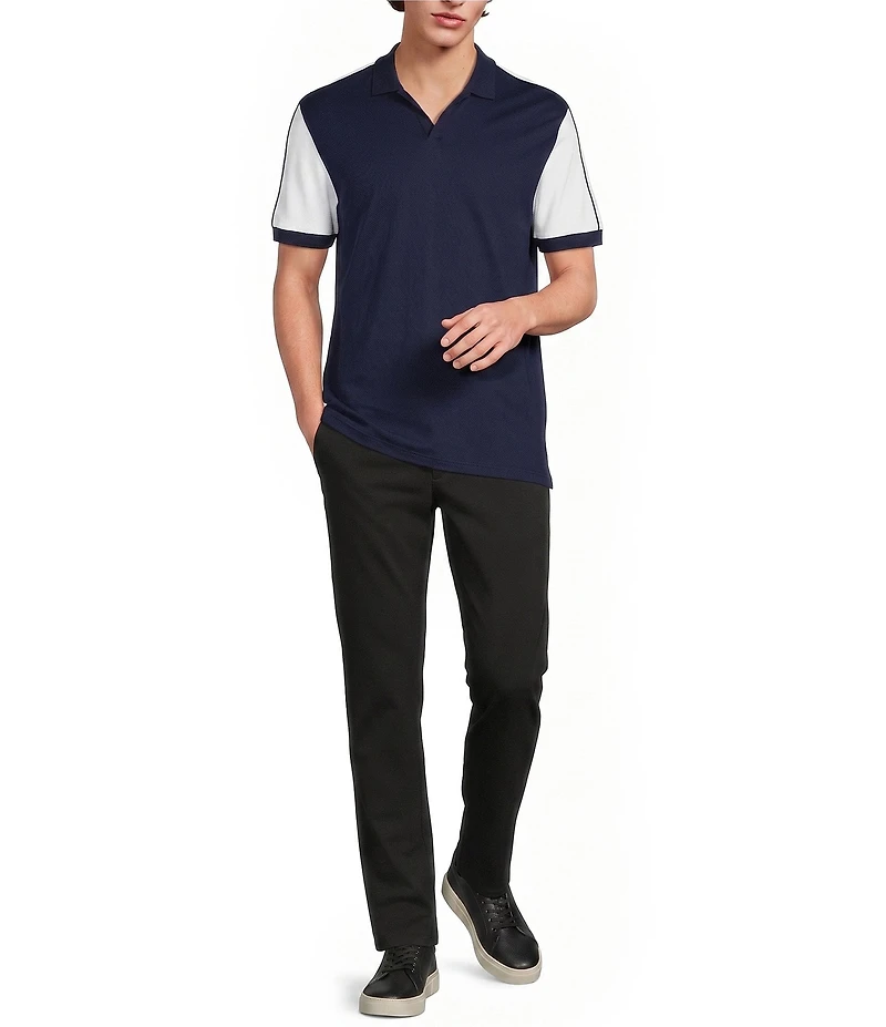 Murano Liquid Luxury Pieced Slim Fit Johnny Collar Short Sleeve Polo Shirt