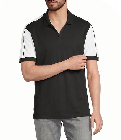 Murano Liquid Luxury Pieced Slim Fit Johnny Collar Short Sleeve Polo Shirt