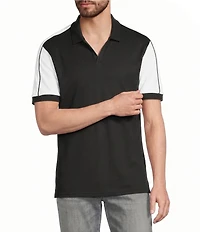 Murano Liquid Luxury Pieced Slim Fit Johnny Collar Short Sleeve Polo Shirt