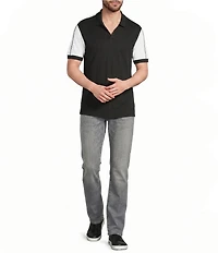 Murano Liquid Luxury Pieced Slim Fit Johnny Collar Short Sleeve Polo Shirt