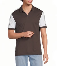 Murano Liquid Luxury Pieced Slim Fit Johnny Collar Short Sleeve Polo Shirt