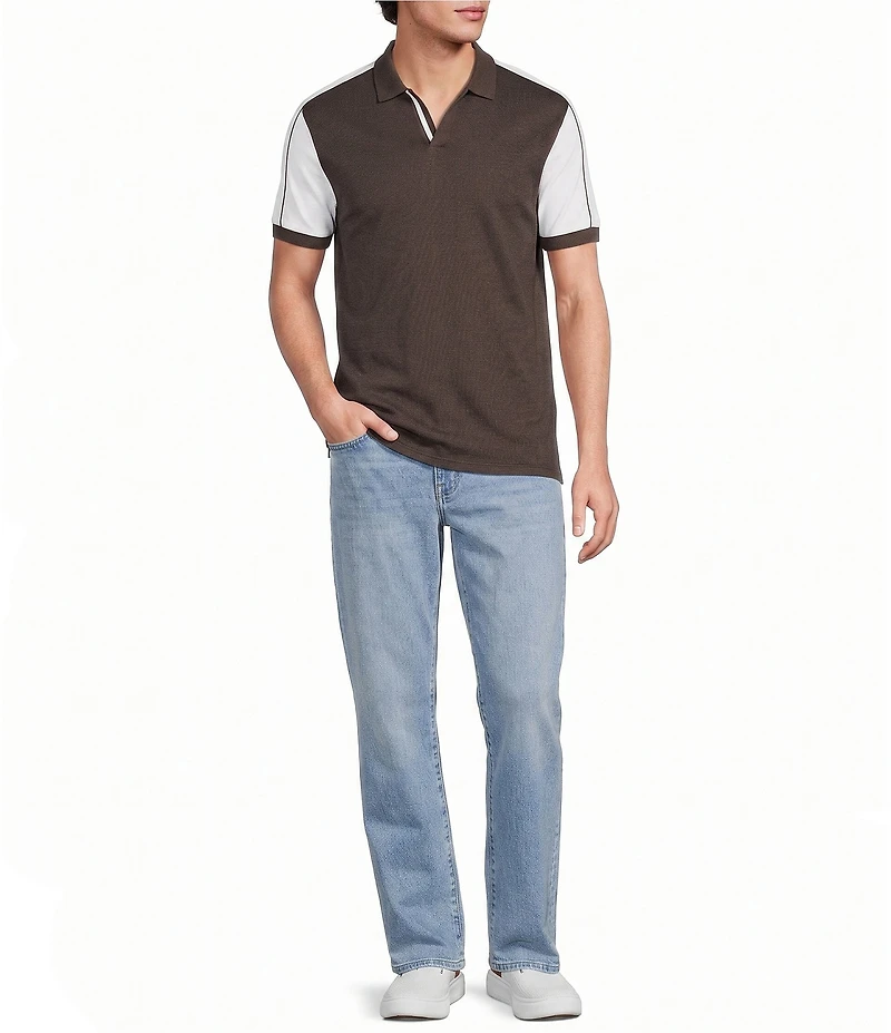Murano Liquid Luxury Pieced Slim Fit Johnny Collar Short Sleeve Polo Shirt