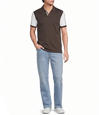 Murano Liquid Luxury Pieced Slim Fit Johnny Collar Short Sleeve Polo Shirt