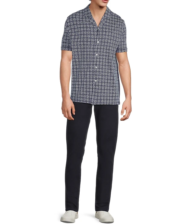 murano liquid luxury dress shirts Murano Liquid Luxury Printed Interlock Coat Front Short Sleeve Woven Shirt