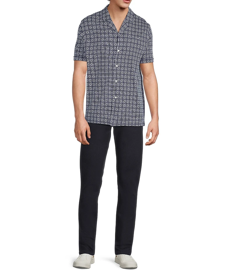 Murano Liquid Luxury Printed Interlock Coat Front Short Sleeve Woven Shirt