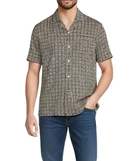 Murano Liquid Luxury Printed Interlock Coat Front Short Sleeve Woven Shirt