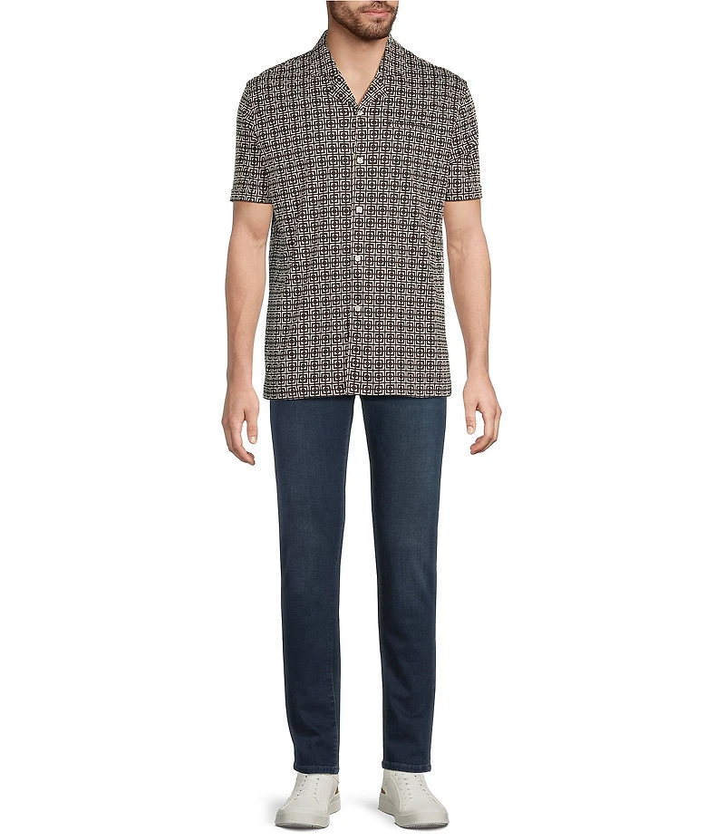 Murano Liquid Luxury Printed Interlock Coat Front Short Sleeve Woven Shirt