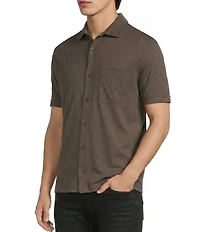 Murano Liquid Luxury Short Sleeve Knit Interlock Solid Coatfront Shirt