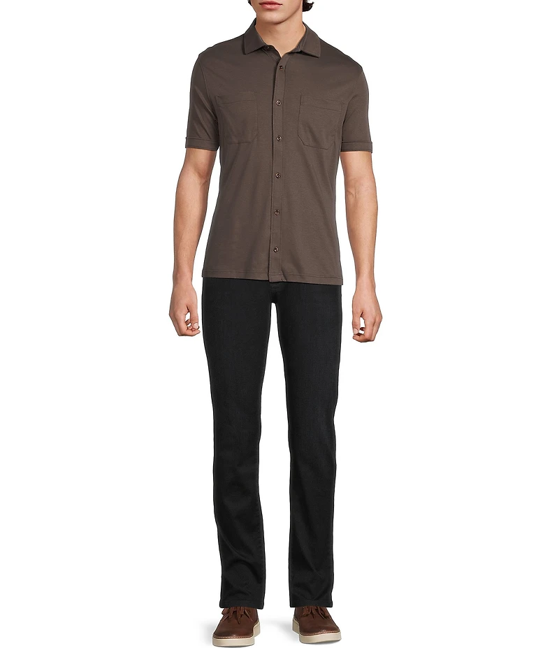 Murano Liquid Luxury Short Sleeve Knit Interlock Solid Coatfront Shirt