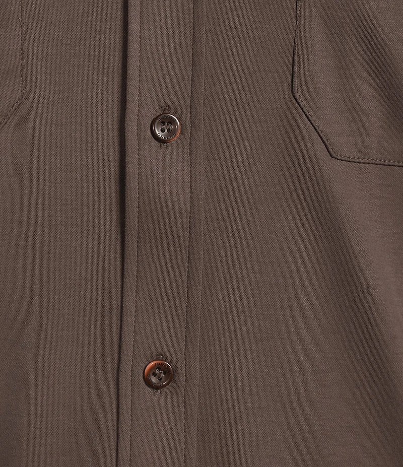 Murano Liquid Luxury Short Sleeve Knit Interlock Solid Coatfront Shirt