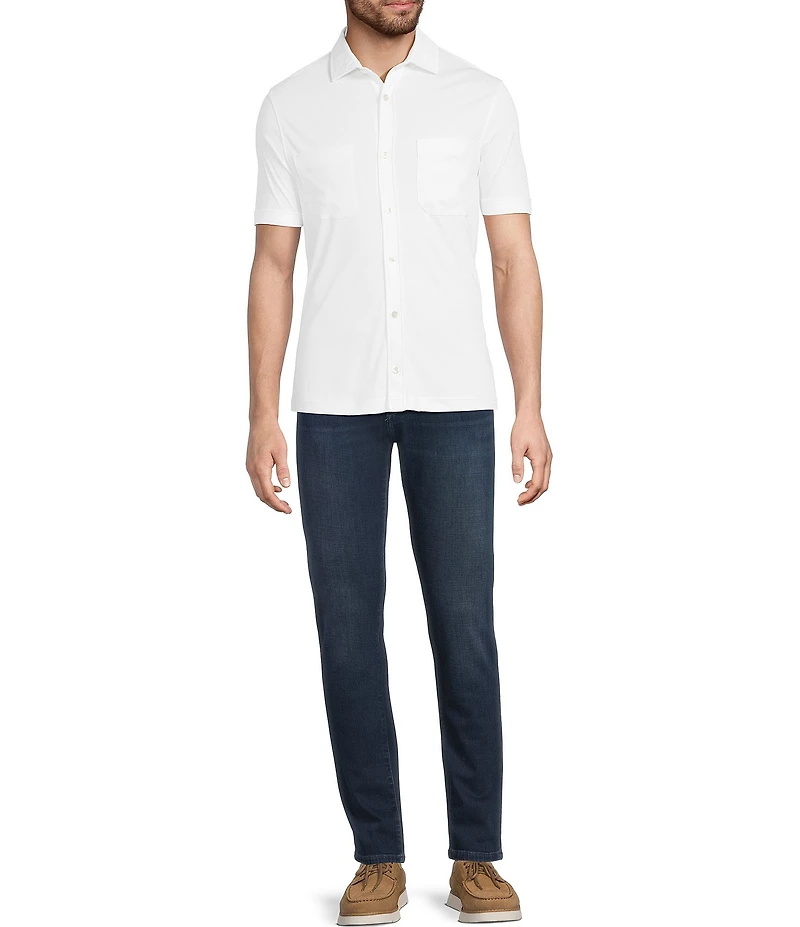 Murano Liquid Luxury Short Sleeve Knit Interlock Solid Coatfront Shirt