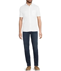 Murano Liquid Luxury Short Sleeve Knit Interlock Solid Coatfront Shirt