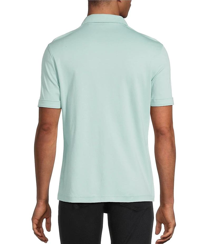 Murano Liquid Luxury Short Sleeve Knit Interlock Solid Coatfront Shirt