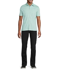 Murano Liquid Luxury Short Sleeve Knit Interlock Solid Coatfront Shirt