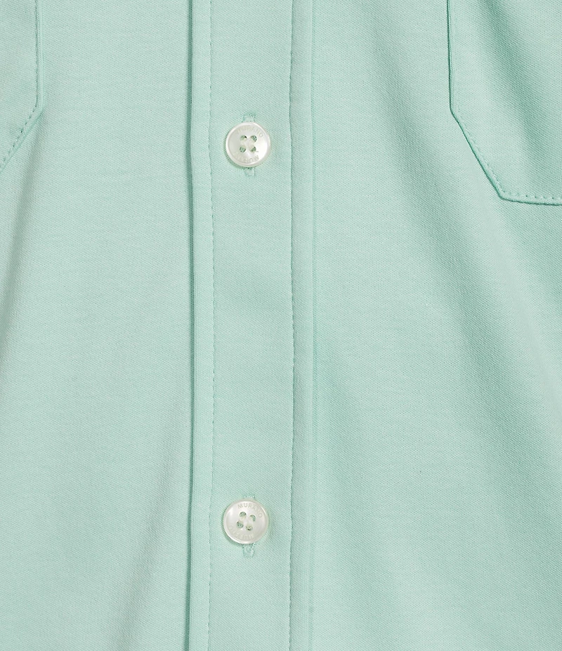 Murano Liquid Luxury Short Sleeve Knit Interlock Solid Coatfront Shirt