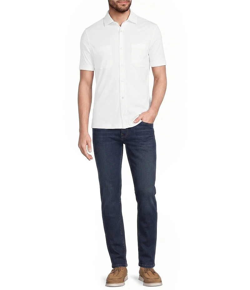 Murano Liquid Luxury Short Sleeve Knit Interlock Solid Coatfront Shirt