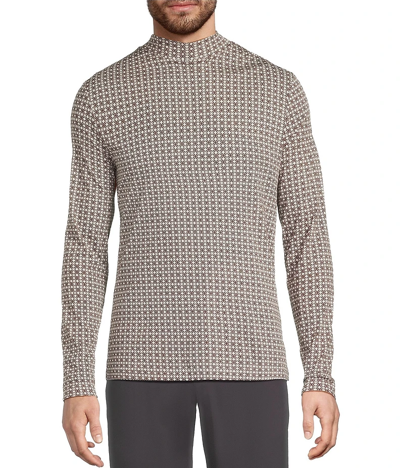 Murano Liquid Luxury Slim Fit Geo Print Mock Neck Shirt