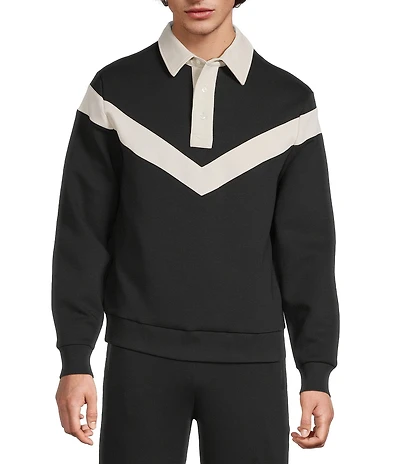 Murano Liquid Luxury Slim Fit Neoprene Color Block Long Sleeve Polo Shirt