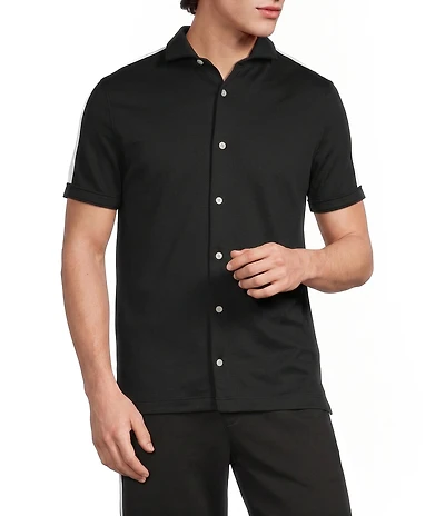 Murano Coordinating Liquid Luxury Slim Fit Neoprene Short Sleeve Button Front Shirt