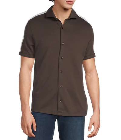 Murano Liquid Luxury Slim Fit Neoprene Short Sleeve Button Front Shirt