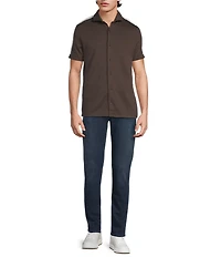 Murano Liquid Luxury Slim Fit Neoprene Short Sleeve Button Front Shirt