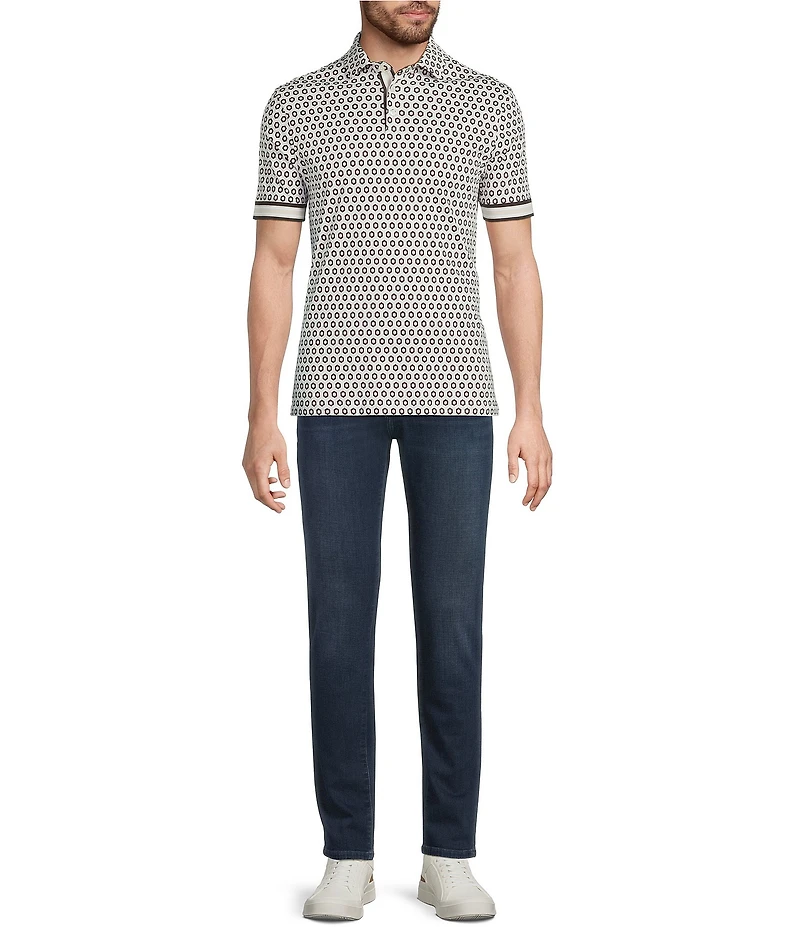 Murano Liquid Luxury Slim Fit Printed Interlock Short Sleeve Polo Shirt