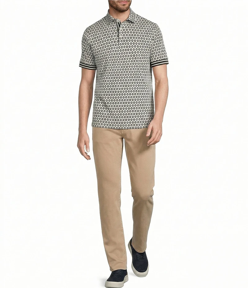 Murano Liquid Luxury Slim Fit Printed Interlock Short Sleeve Polo Shirt