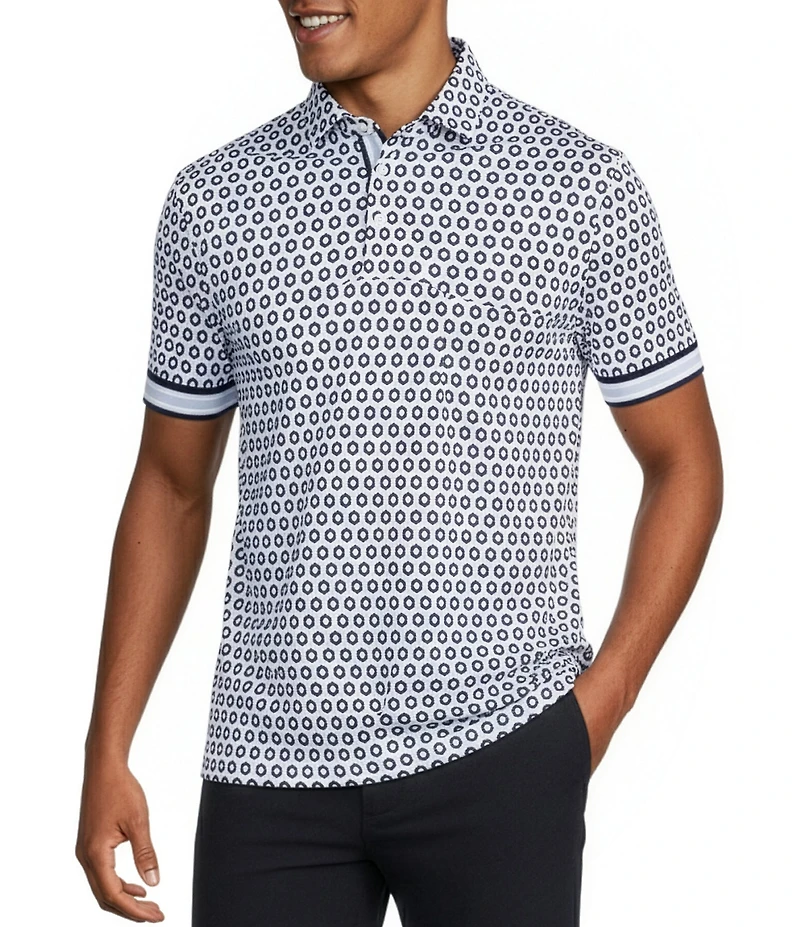 Murano Liquid Luxury Slim Fit Printed Interlock Short Sleeve Polo Shirt