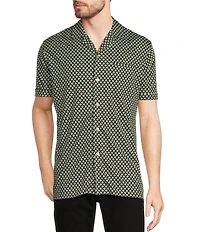 Murano Liquid Luxury Slim Fit Geo Printed Short Sleeve Coatfront Shirt