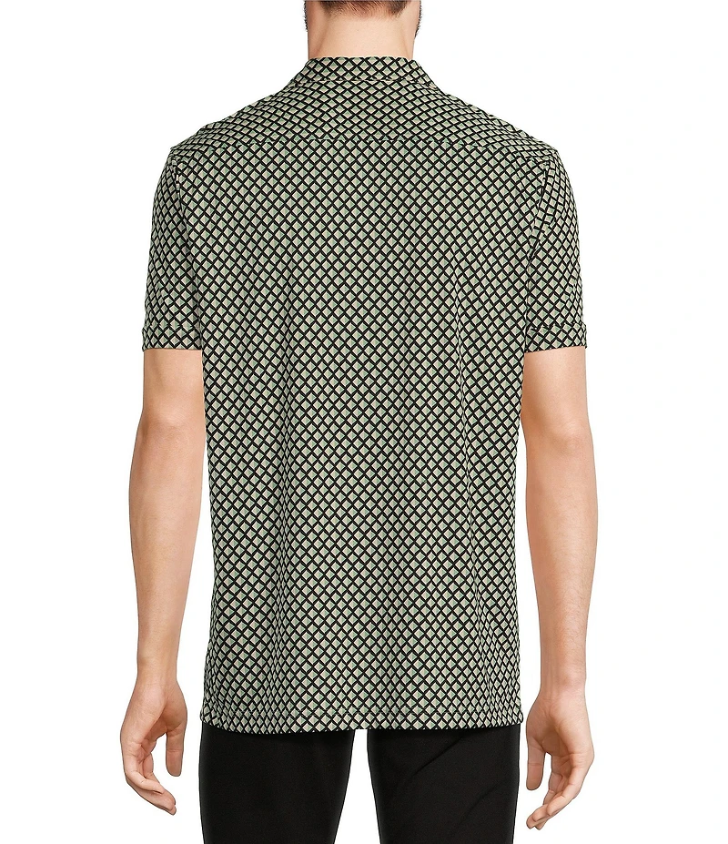Murano Liquid Luxury Slim Fit Geo Printed Short Sleeve Coatfront Shirt