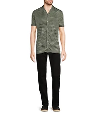 Murano Liquid Luxury Slim Fit Geo Printed Short Sleeve Coatfront Shirt