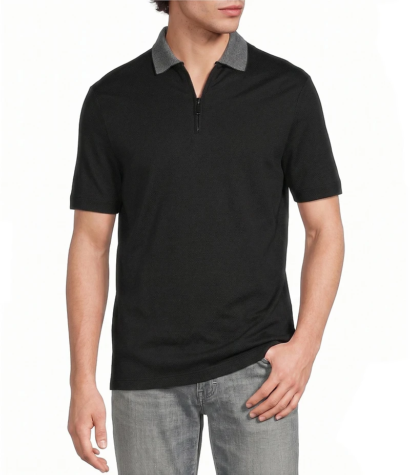Murano Liquid Luxury Slim Fit Quarter-Zip Solid Short Sleeve Polo Shirt