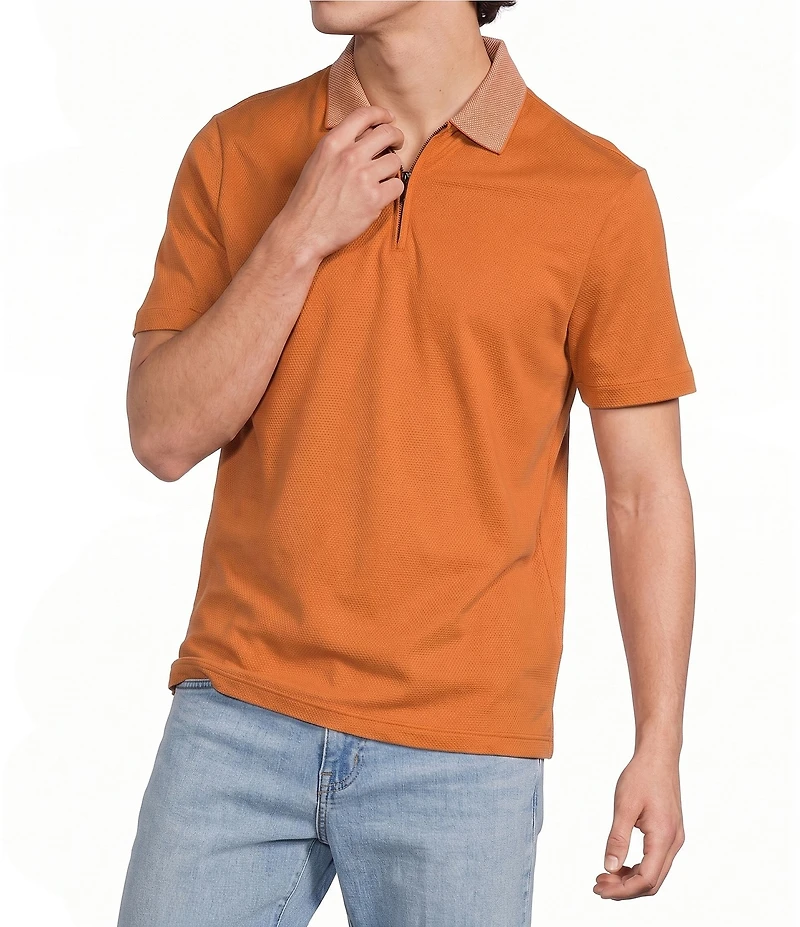 Murano Liquid Luxury Slim Fit Quarter-Zip Solid Short Sleeve Polo Shirt