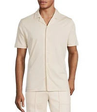 Murano Liquid Luxury Slim Fit Solid Coatfront Short Sleeve Woven Camp Shirt