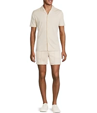 Murano Liquid Luxury Slim Fit Solid Coatfront Short Sleeve Woven Camp Shirt
