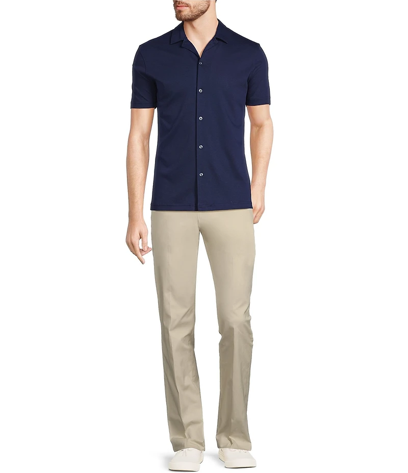 Murano Liquid Luxury Slim Fit Solid Coatfront Short Sleeve Woven Camp Shirt