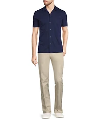 Murano Liquid Luxury Slim Fit Solid Coatfront Short Sleeve Woven Camp Shirt