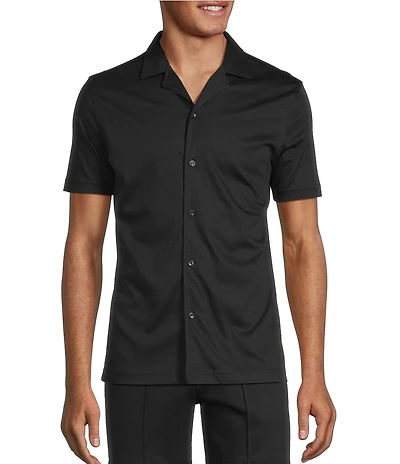 Murano Liquid Luxury Slim Fit Solid Coatfront Short Sleeve Woven Camp Shirt