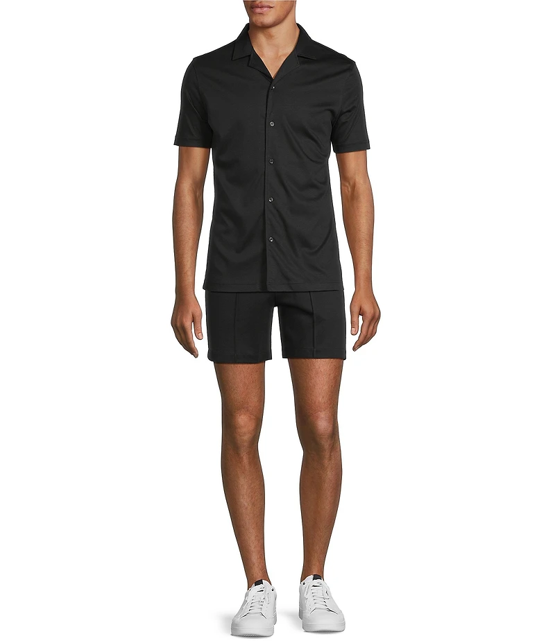 Murano Liquid Luxury Slim Fit Solid Coatfront Short Sleeve Woven Camp Shirt