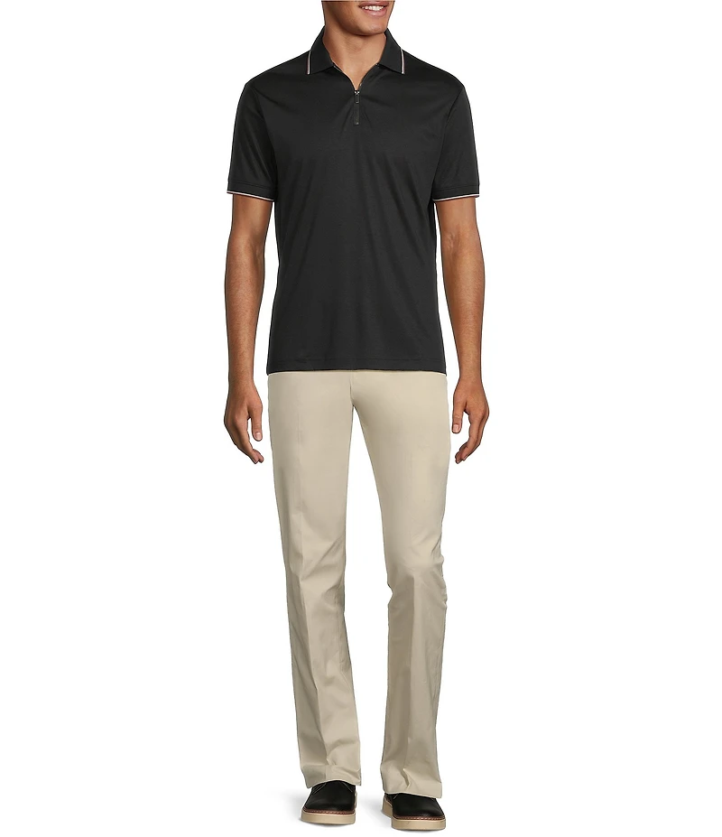 Murano Liquid Luxury Slim Fit Solid Interlock Short Sleeve Quarter-Zip Polo Shirt