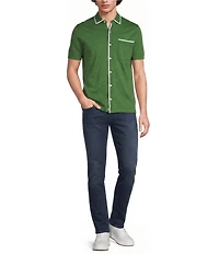Murano Liquid Luxury Slim Fit Textured Coat Front Short Sleeve Shirt