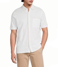 Murano Liquid Luxury Slim Fit Textured Coat Front Short Sleeve Shirt
