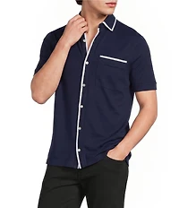 Murano Liquid Luxury Slim Fit Textured Coat Front Short Sleeve Shirt