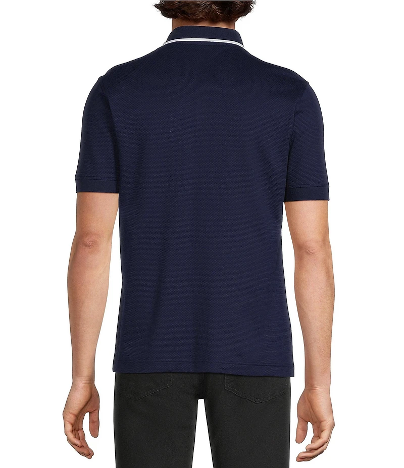 Murano Liquid Luxury Slim Fit Textured Coat Front Short Sleeve Shirt