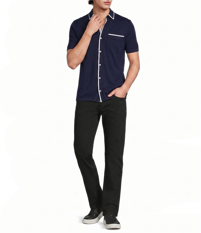 Murano Liquid Luxury Slim Fit Textured Coat Front Short Sleeve Shirt