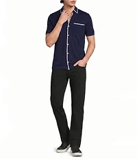 Murano Liquid Luxury Slim Fit Textured Coat Front Short Sleeve Shirt